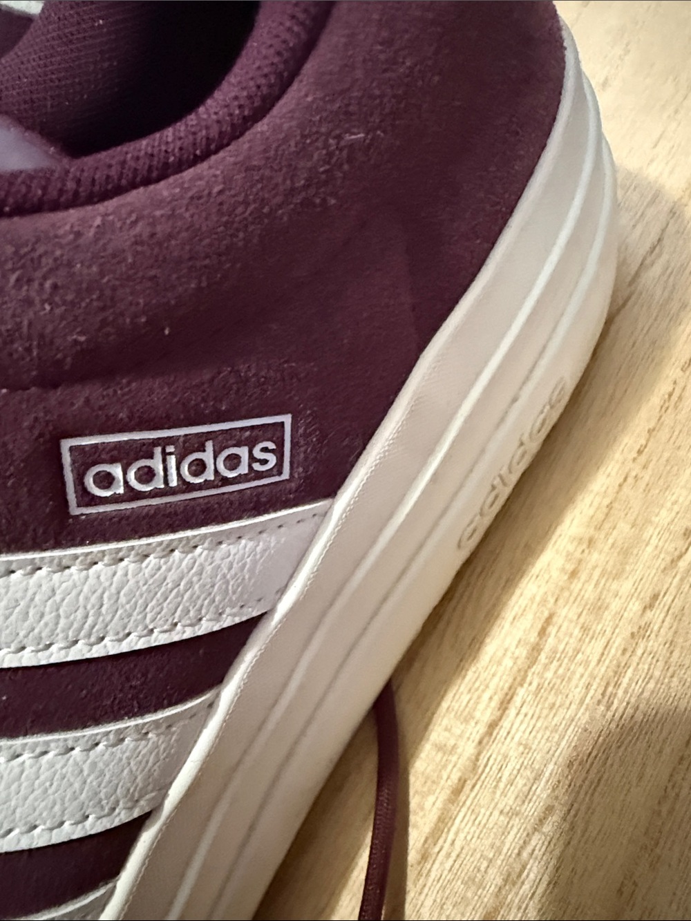 adidas Burgundy Suede Platform Sneakers with Cream Stripes - Picture 7 of 7